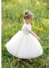 Beaded Ivory Lace Tulle Open Sleeves Flower Girl Dress